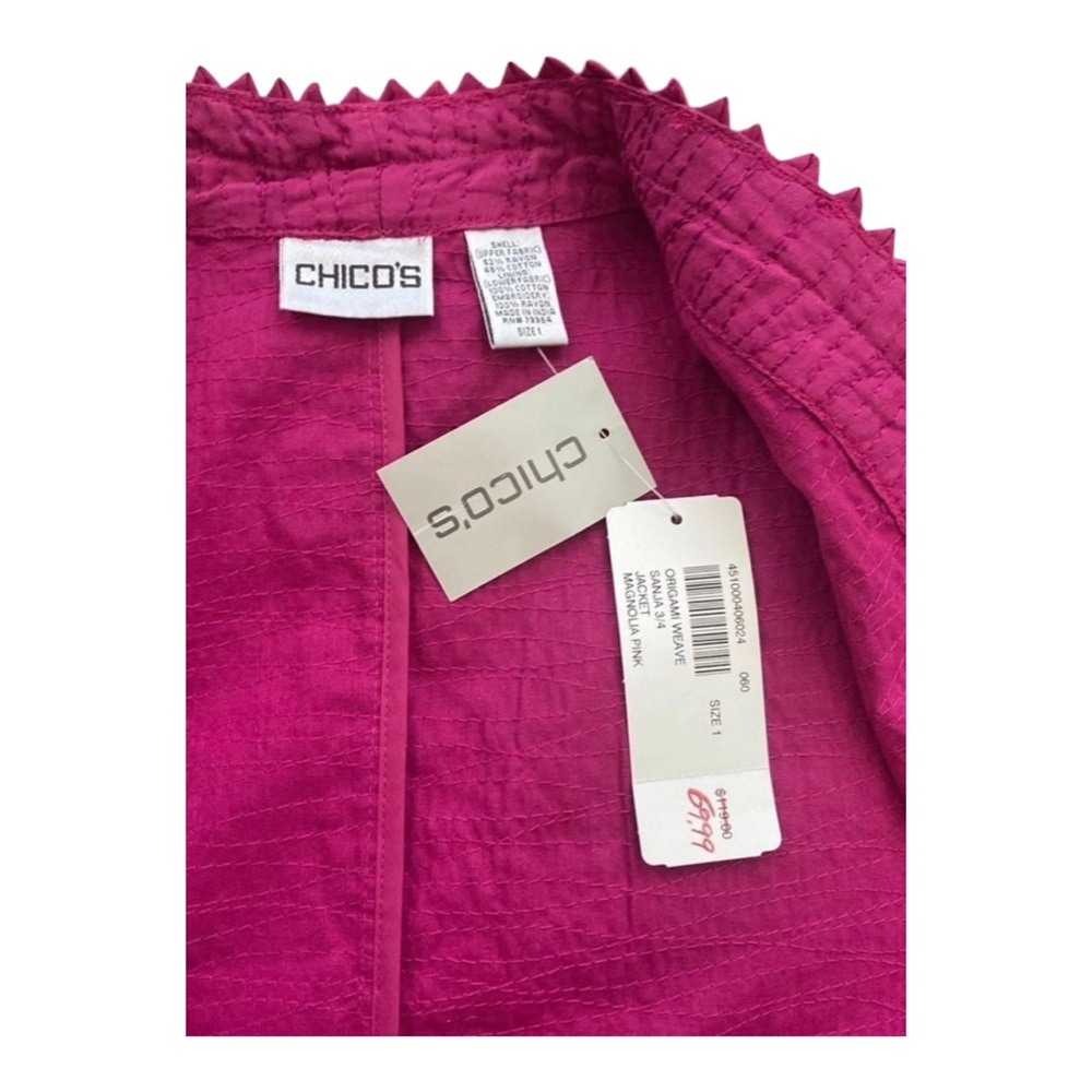 Chico’s Origami Sanja Blazer NWT Magenta 3/4 Sleeve 1 Medium Office Layering NWT - Picture 8 of 11